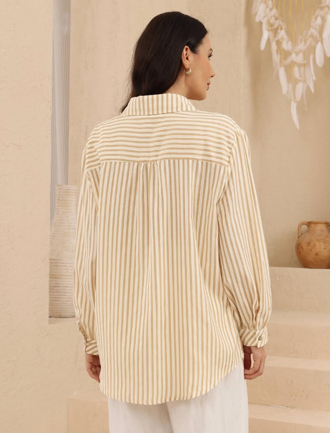 Stripe Holiday Shirt - Sand Beige