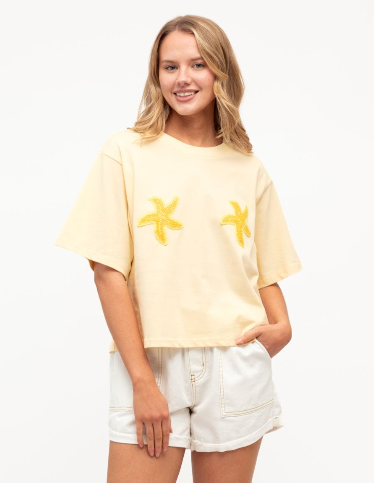 Beaded Starfish Tee - Yellow