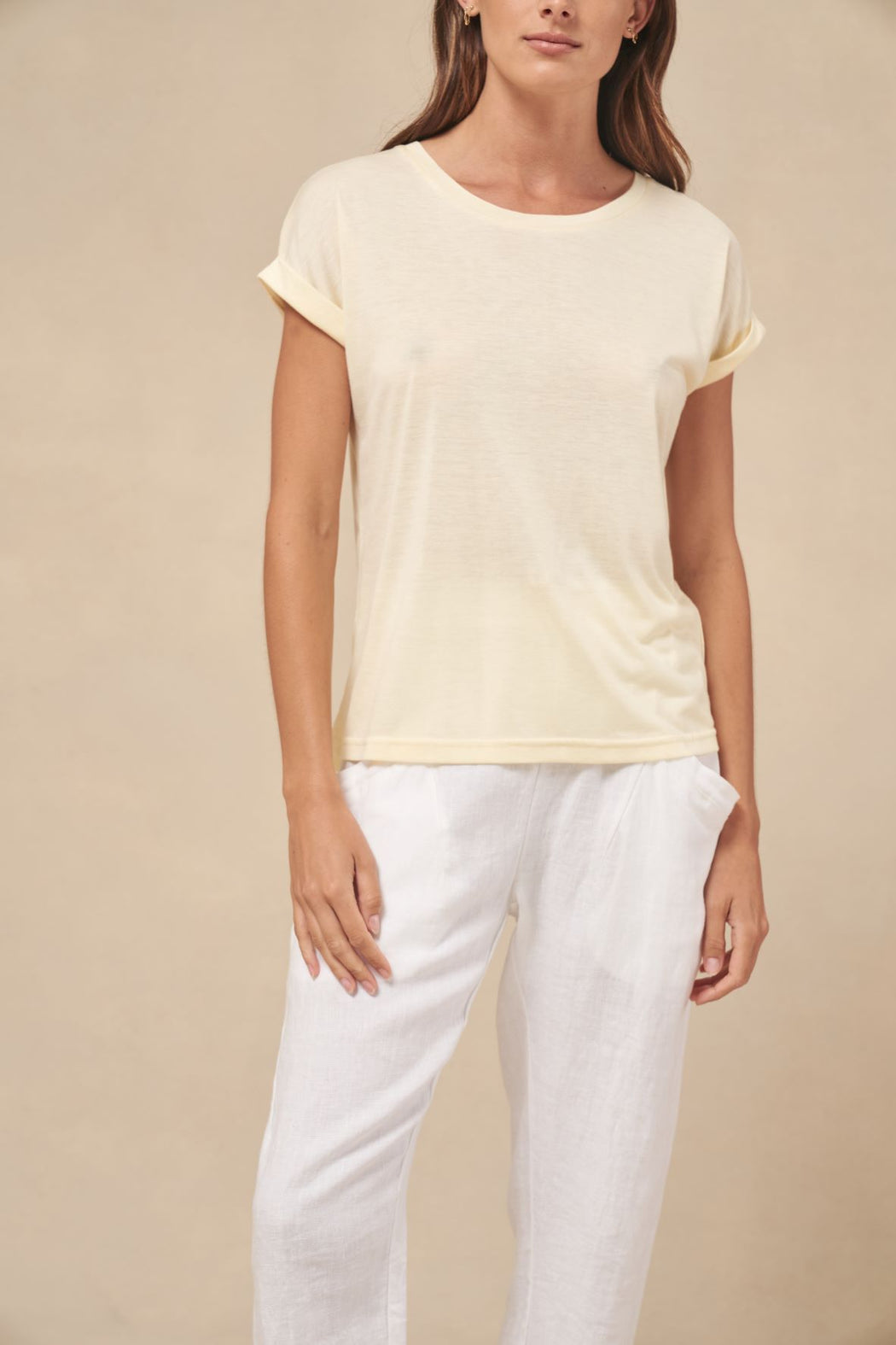 Little Lies basic Roll Sleeve Tee - Butter Yellow