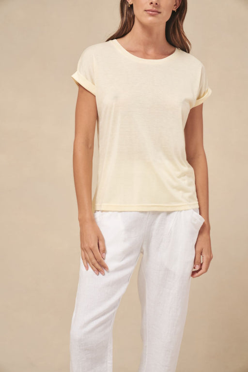 Little Lies basic Roll Sleeve Tee - Butter Yellow