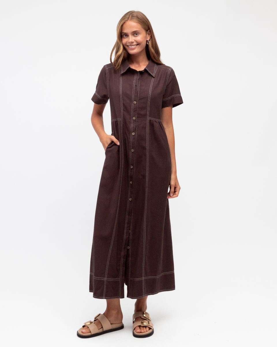Contrast Stitch Maxi Dress - Chocolate and cream stitch