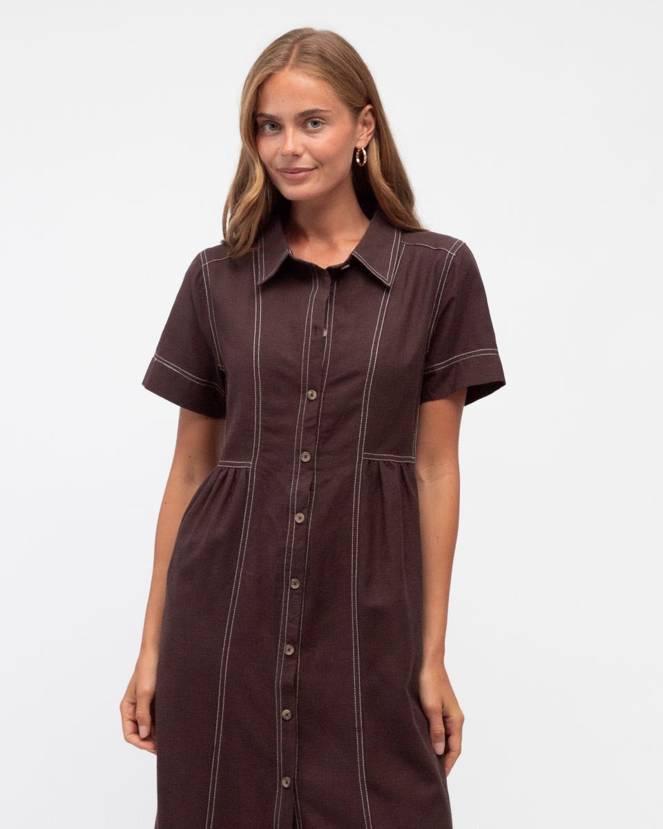 Contrast Stitch Maxi Dress - Chocolate and cream stitch