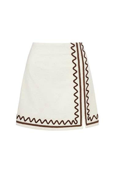 Calico Cord Detail Mini Skirt - Cream and Chocolate