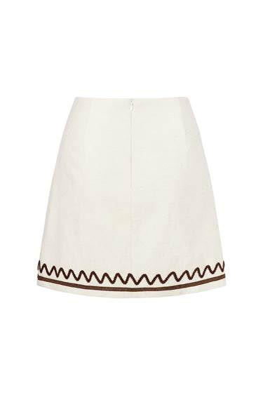 Calico Cord Detail Mini Skirt - Cream and Chocolate
