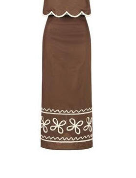 Chocolate Cord Detail Midi Skirt - Chocolate and Cream