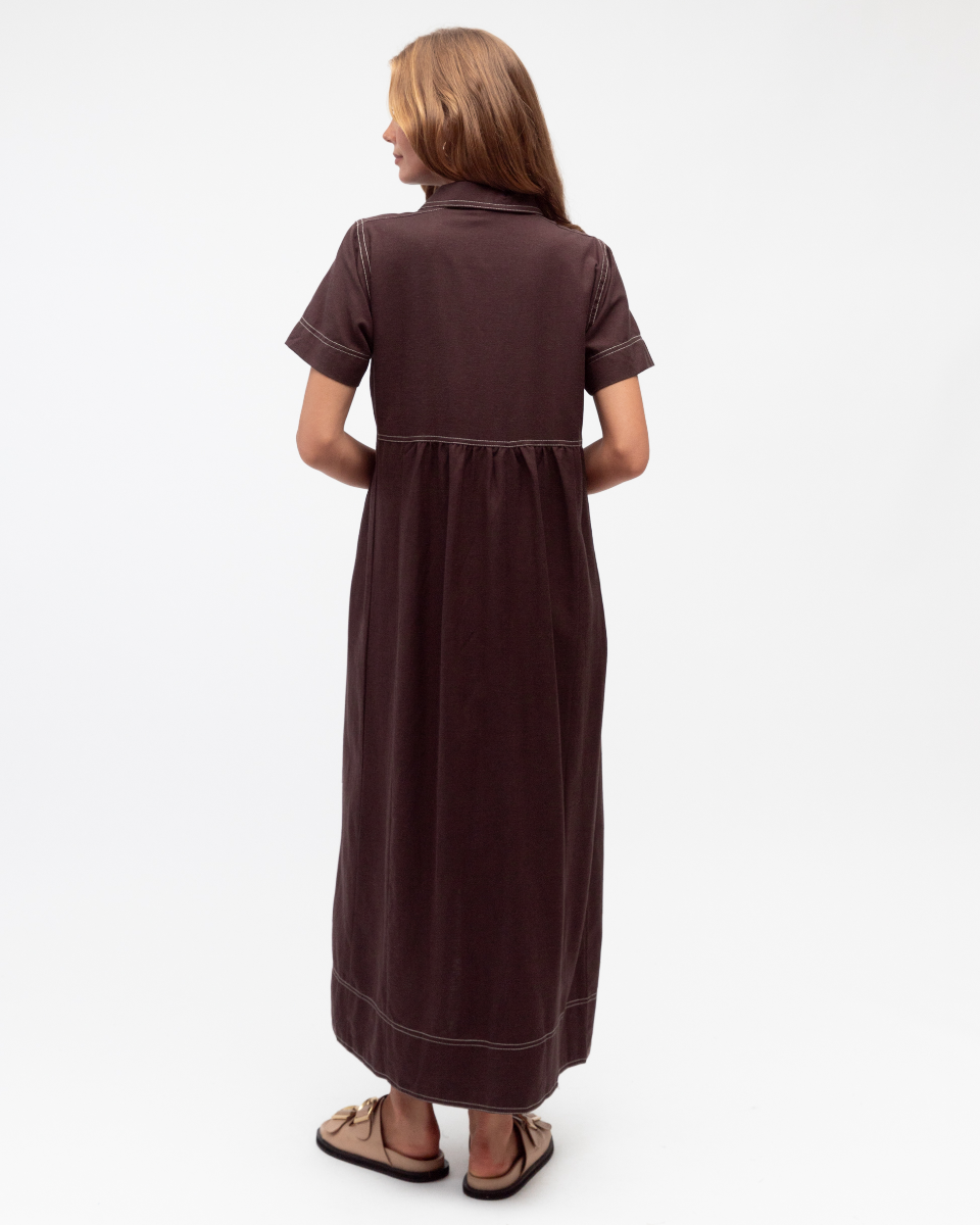 Contrast Stitch Maxi Dress - Chocolate and cream stitch
