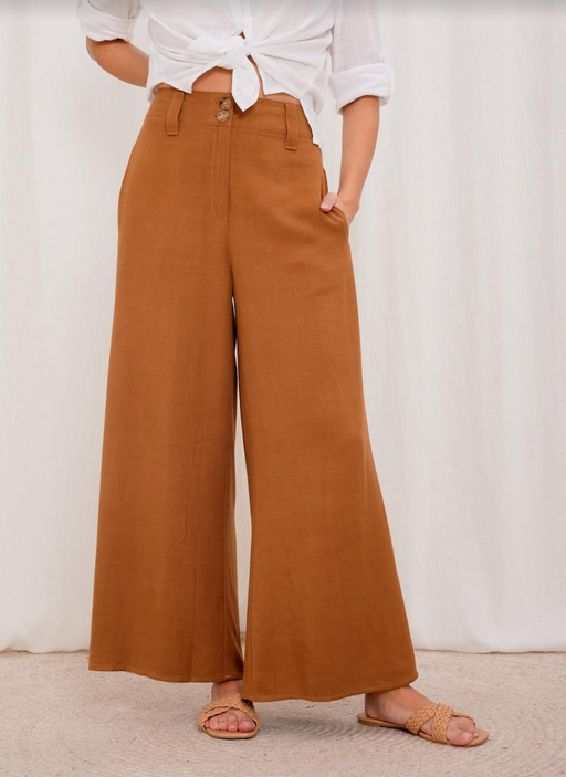 Silk and Linen Blend Pants - Rust