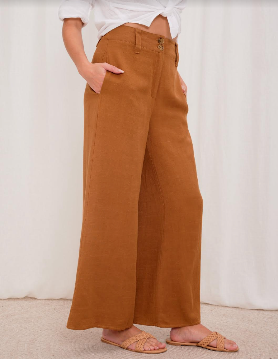 Silk and Linen Blend Pants - Rust