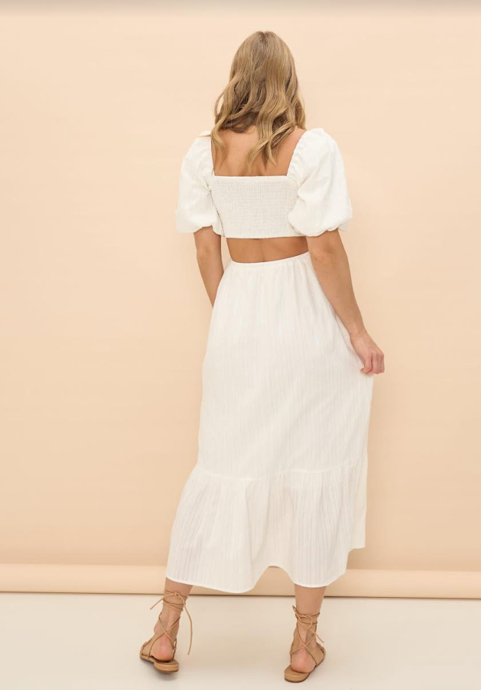 Shirred Maxi Dress - White