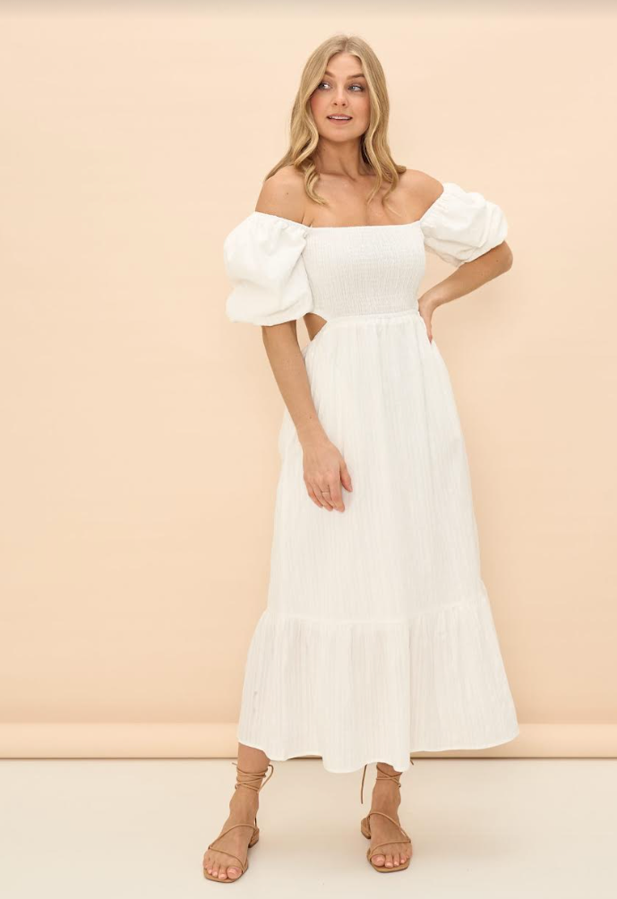 Shirred Maxi Dress - White