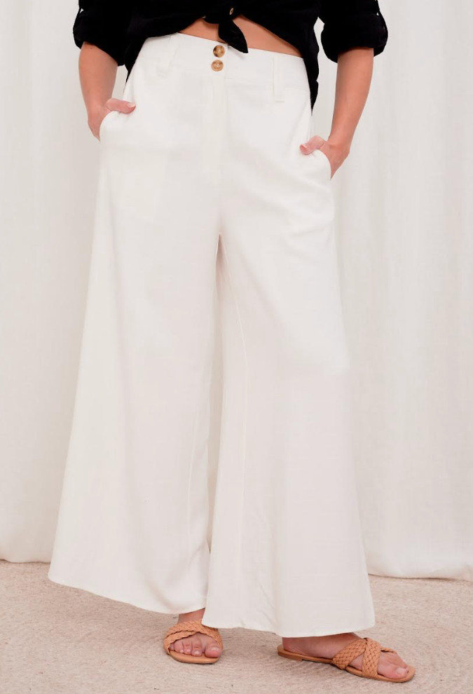 Silk and Linen Blend Pants - White