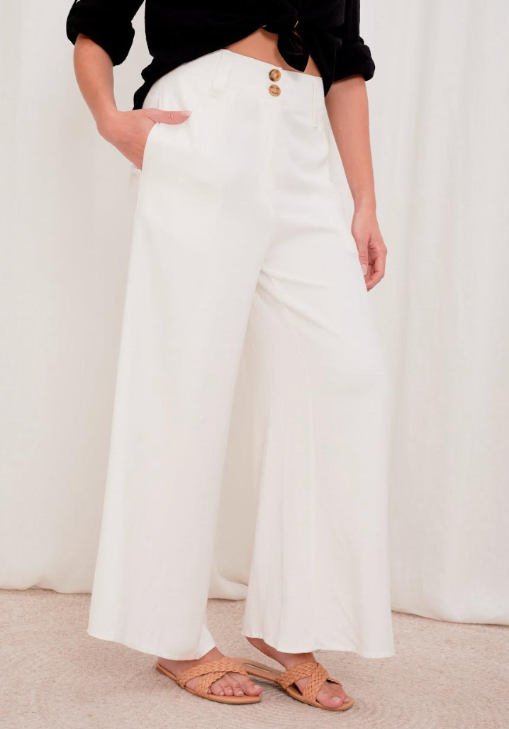 Silk and Linen Blend Pants - White