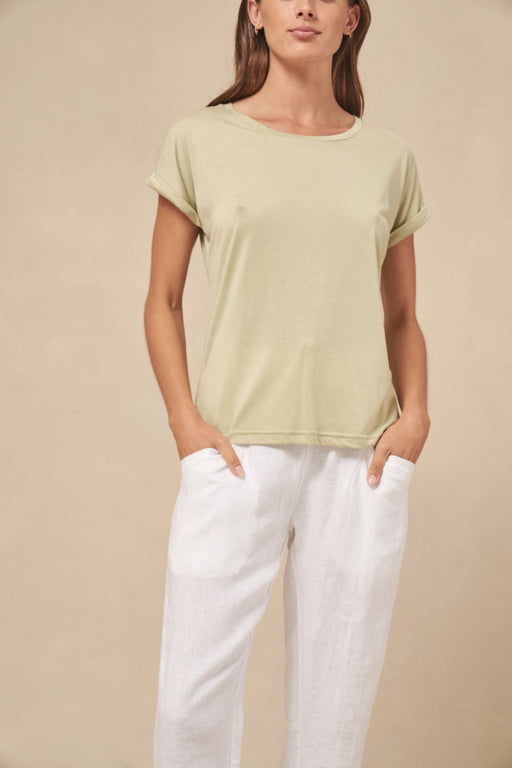 Little Lies basic Roll Sleeve Tee - Avocado Green