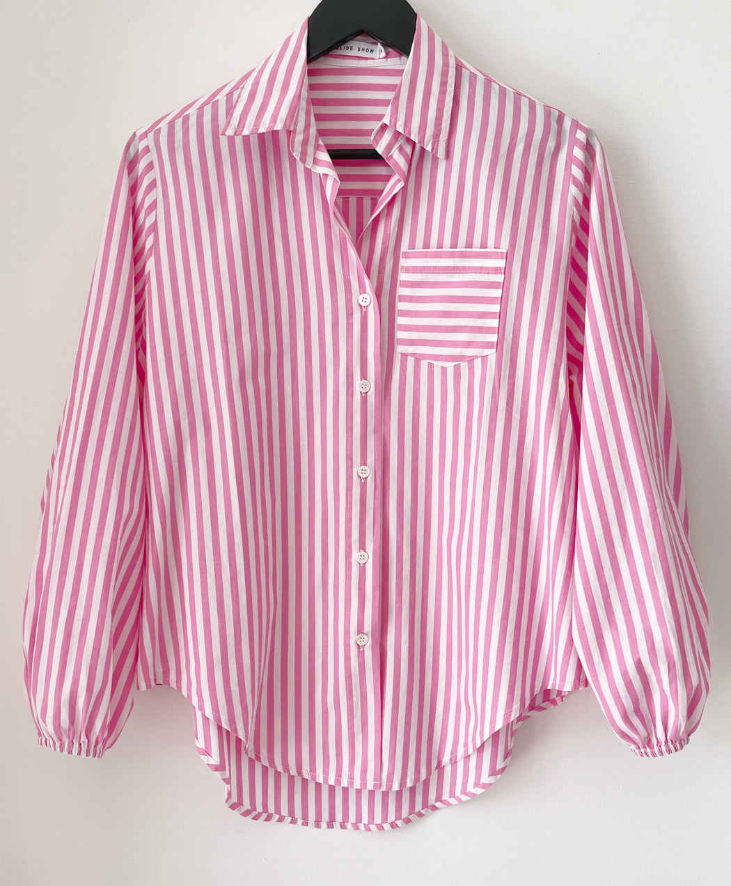 Elastic Sleeve Stripe Shirt - Pink